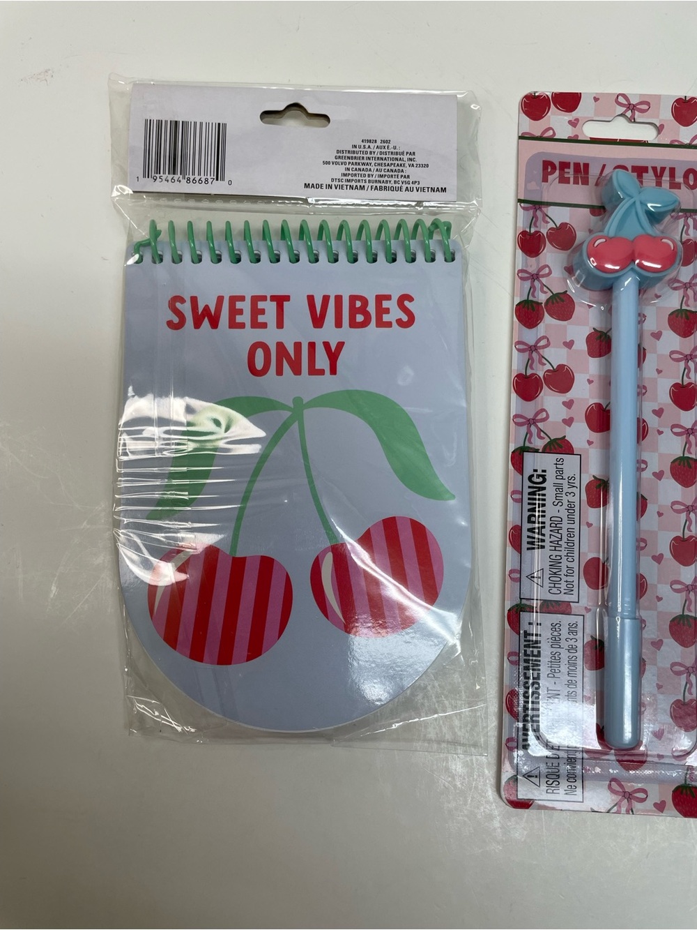 Cherry Spiral Notepad and Pen SWEET VIBES ONLY